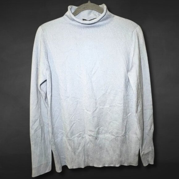 French Connection Knit Turtleneck Sweater Super Soft Ribbed Trim Light Blue W XL - Picture 1 of 7
